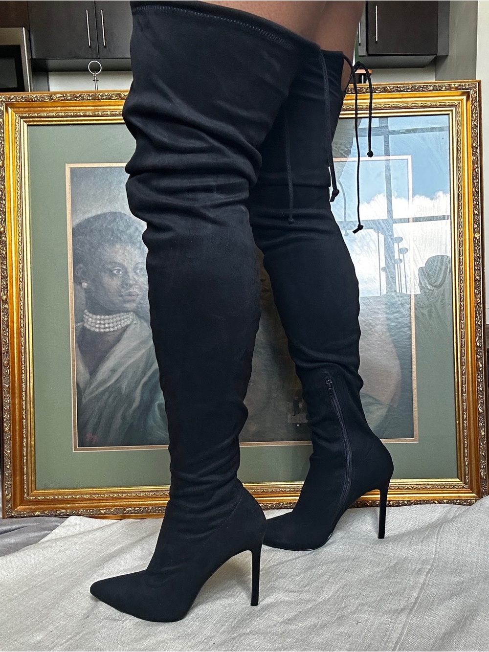 Black Over the Knee Stiletto Boots Pointed Toe Thigh High Stretch Sock Boots